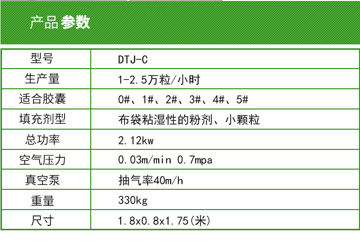 膠囊填充機産品參數